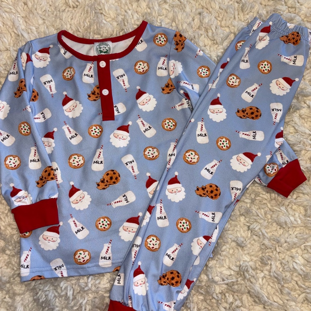 Santa and Cookie Kids Pajama Set - Light Blue and Red